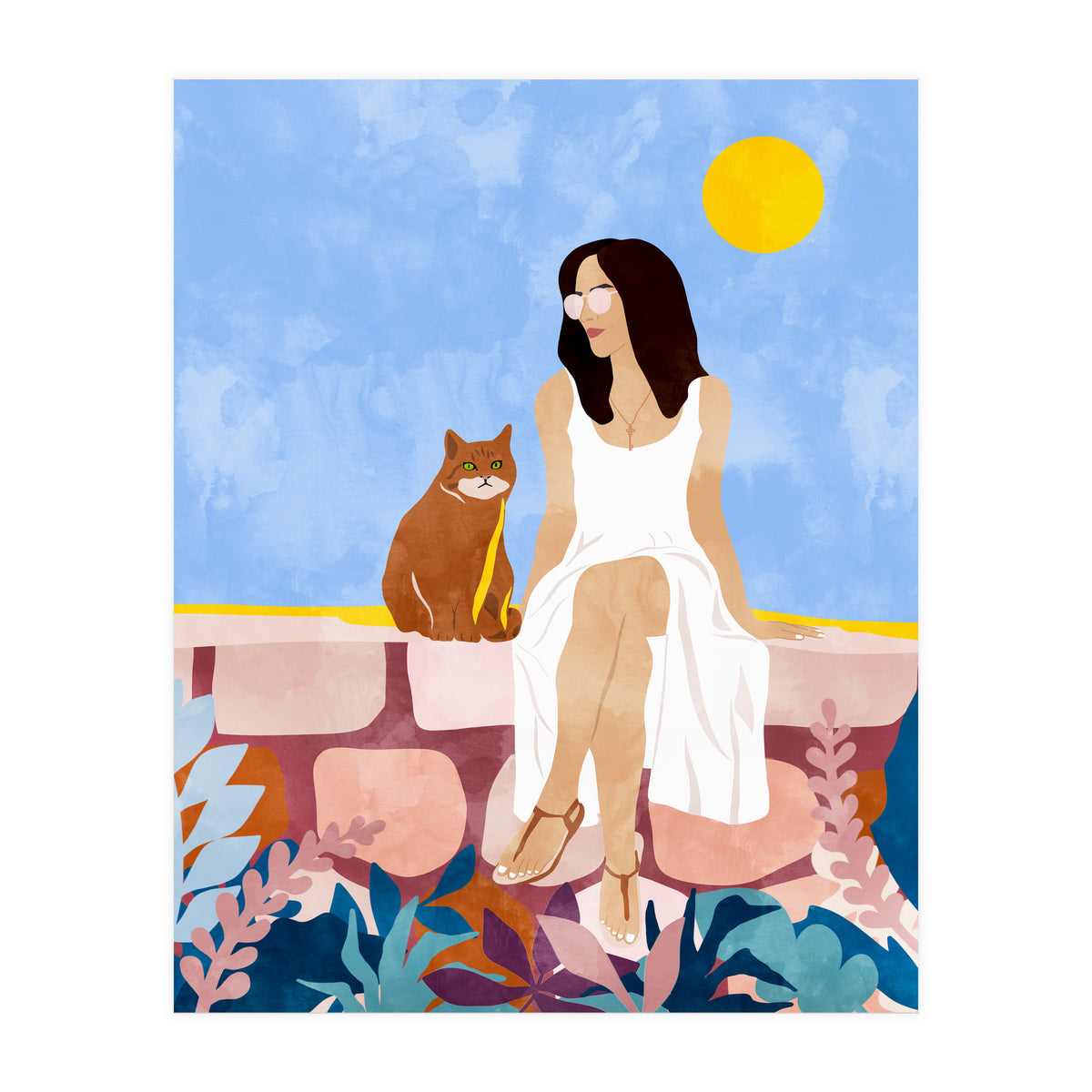 Butterscotch, Cats Pets Cat Mom Watercolor Painting, Pet Parent Animals Quirky Bohemian (Print Only)