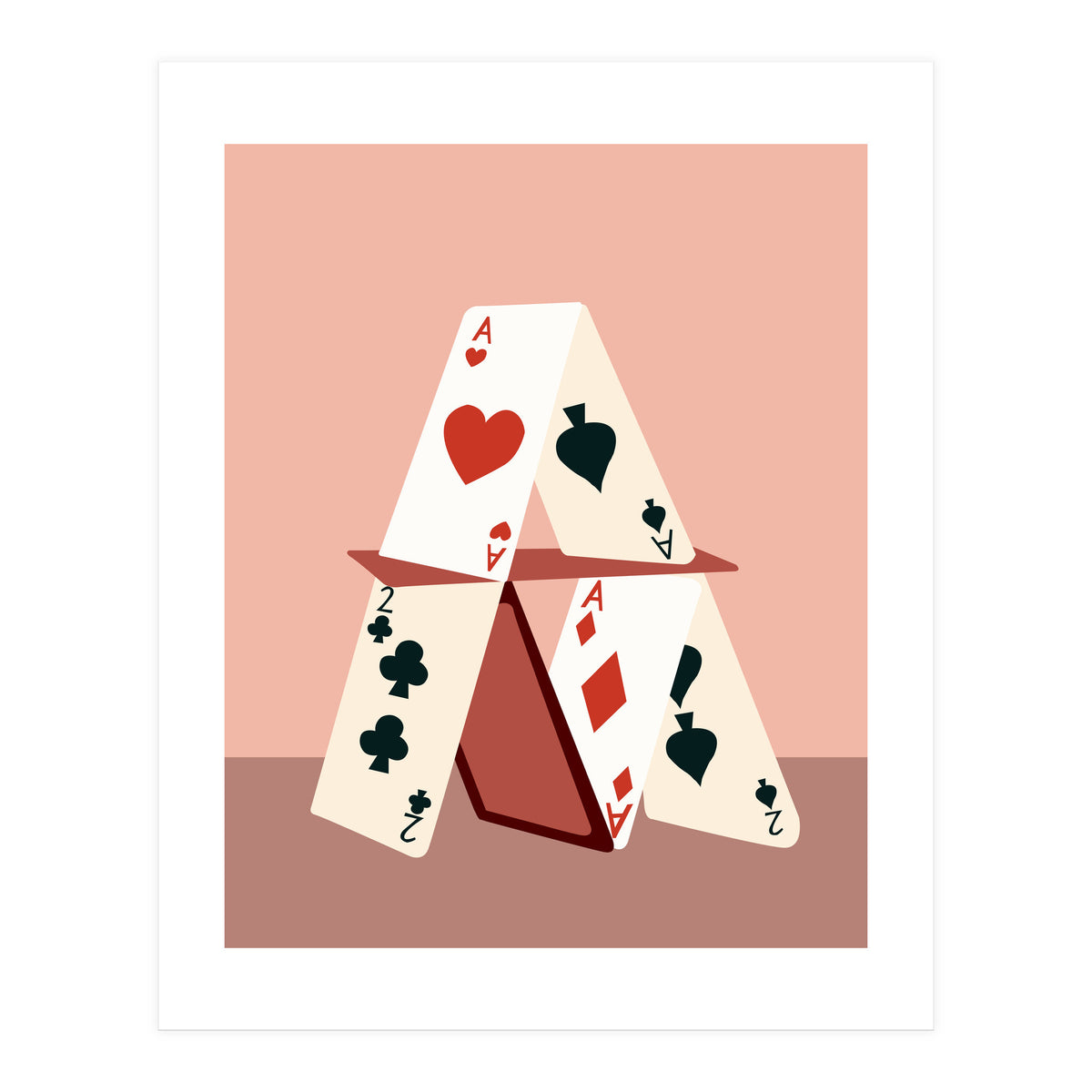 A House Made Of Cards, Relationship Concept Painting, Illustration Playing Cards, Spade Heart Eclectic Bohemian Contemporary (Print Only)