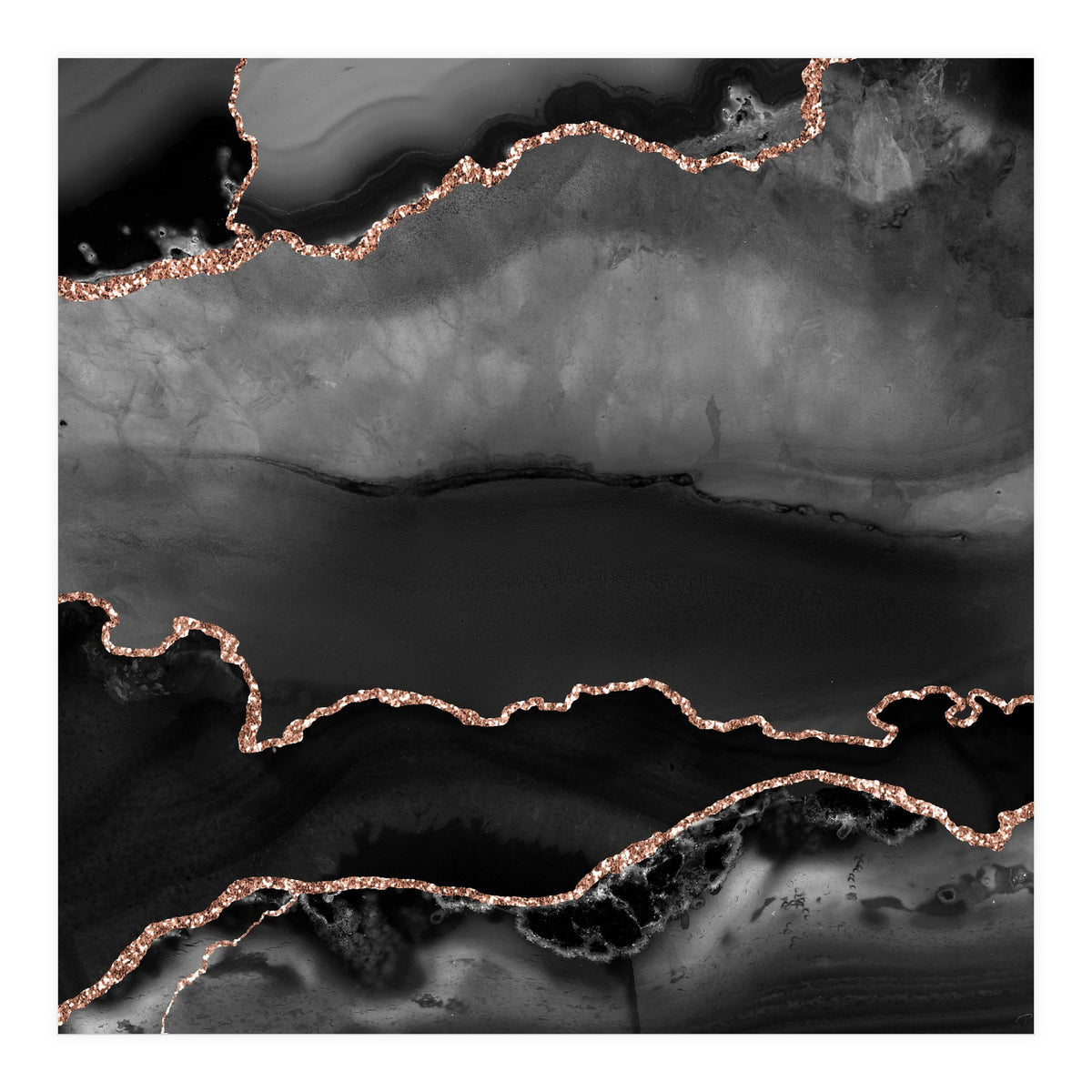 Black & Rose Gold Agate Texture 02 (Print Only)