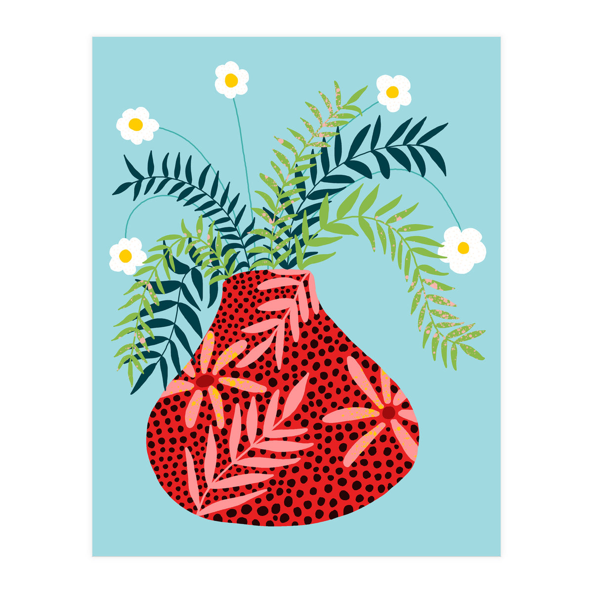 Sunny Side Up Flower Pot, Floral Odd Quirky Imperfect Whimsical Unique, Eclectic Bohemian Strange Polka Dots Maximalist (Print Only)