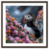 Puffin Bird Among Colorful Wildflowers In Bloom thumbnail