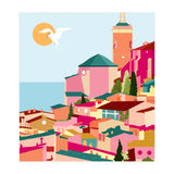 Crimson Rouge, Colorful Architecture Buildings, Greece Cityscape Skyline, Seagull Travel Summer Eclectic Bohemian Pop Of Color Positivity (Print Only) thumbnail