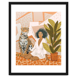 House Guest | Modern Bohemian Black Woman | Urban Jungle Decor | Wild Cat Leopard Pet | Plant Lady thumbnail