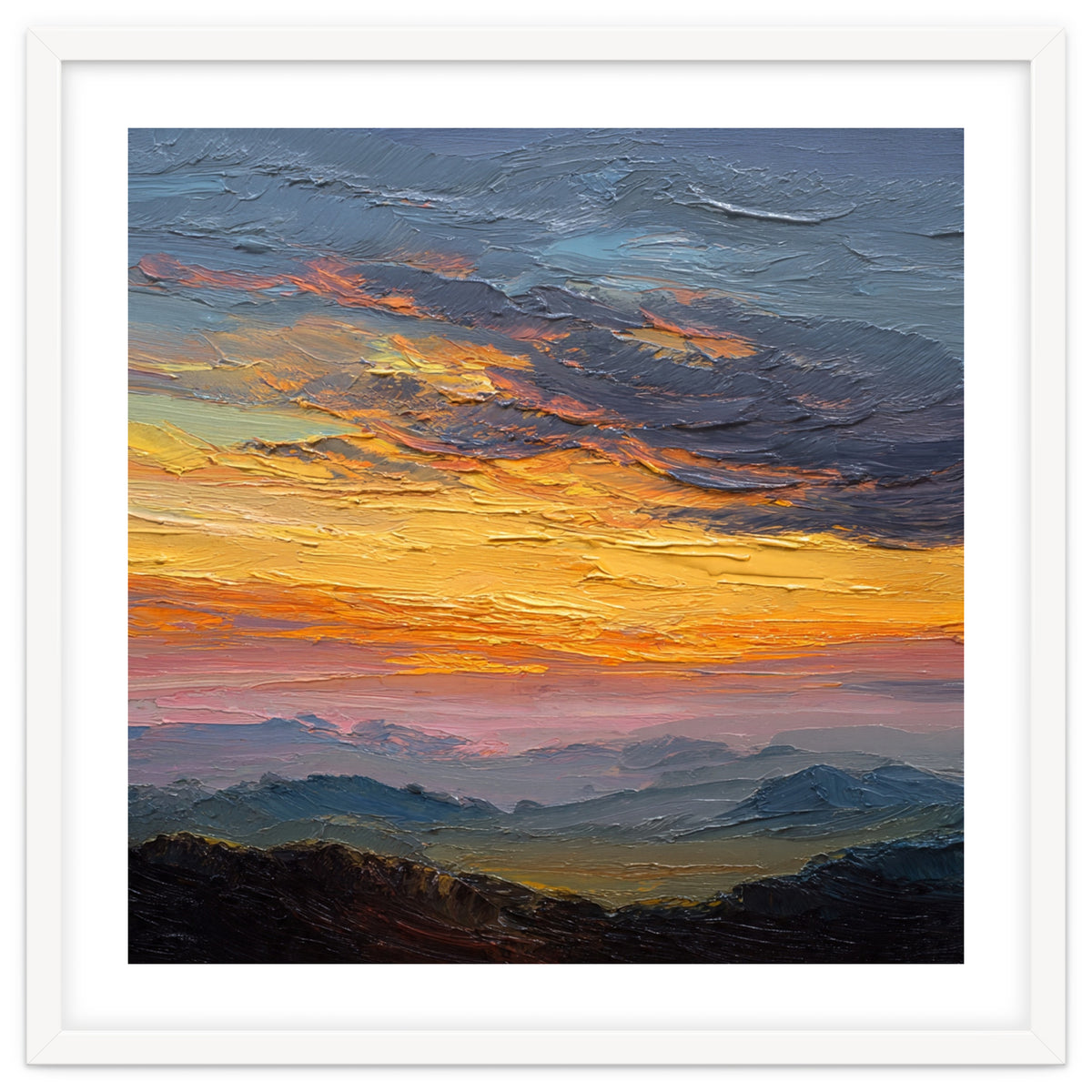 Vibrant Golden Hour Horizon Over Distant Mountain Ridges