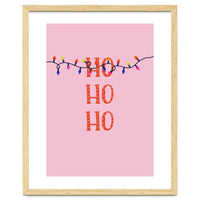 HO HO HO Christmas Lights Art, Pink Holiday Illustration, Modern Festive Quote