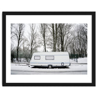 Travel Trailer in the snow road