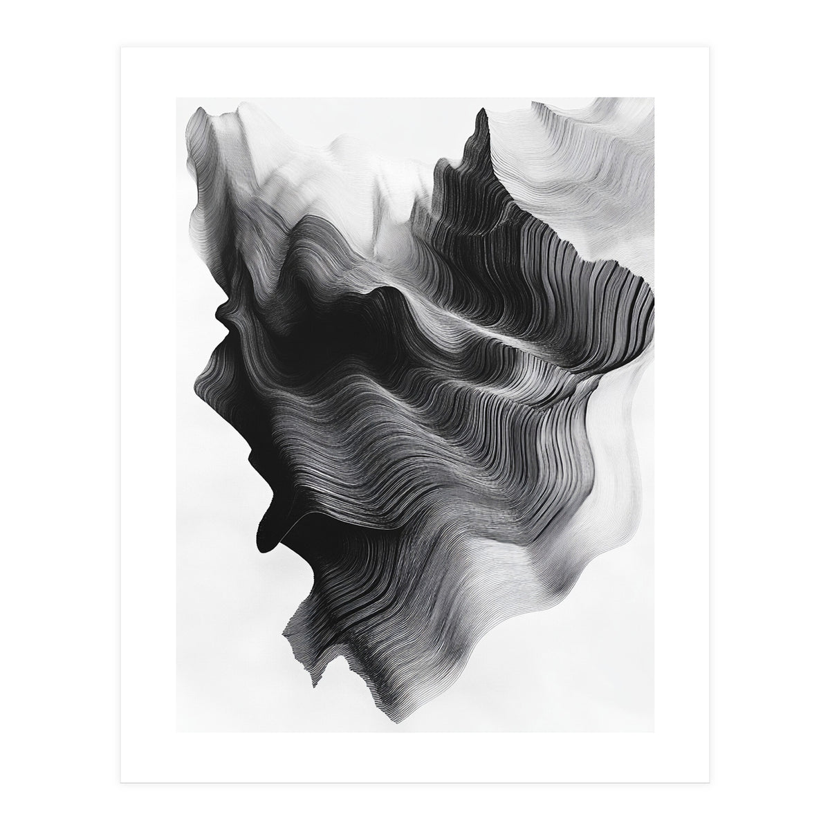 Abstract Black And White Wavy Lines Forming Organic Shapes (Print Only)