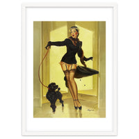 Pinup Girl In Black Dress On A Hall Experiencing Sudden Wind