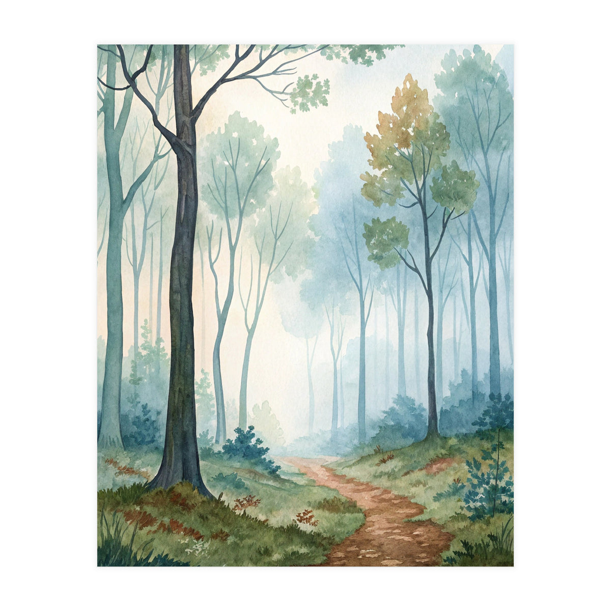 Ethereal Misty Forest Watercolor Art Print (Print Only)