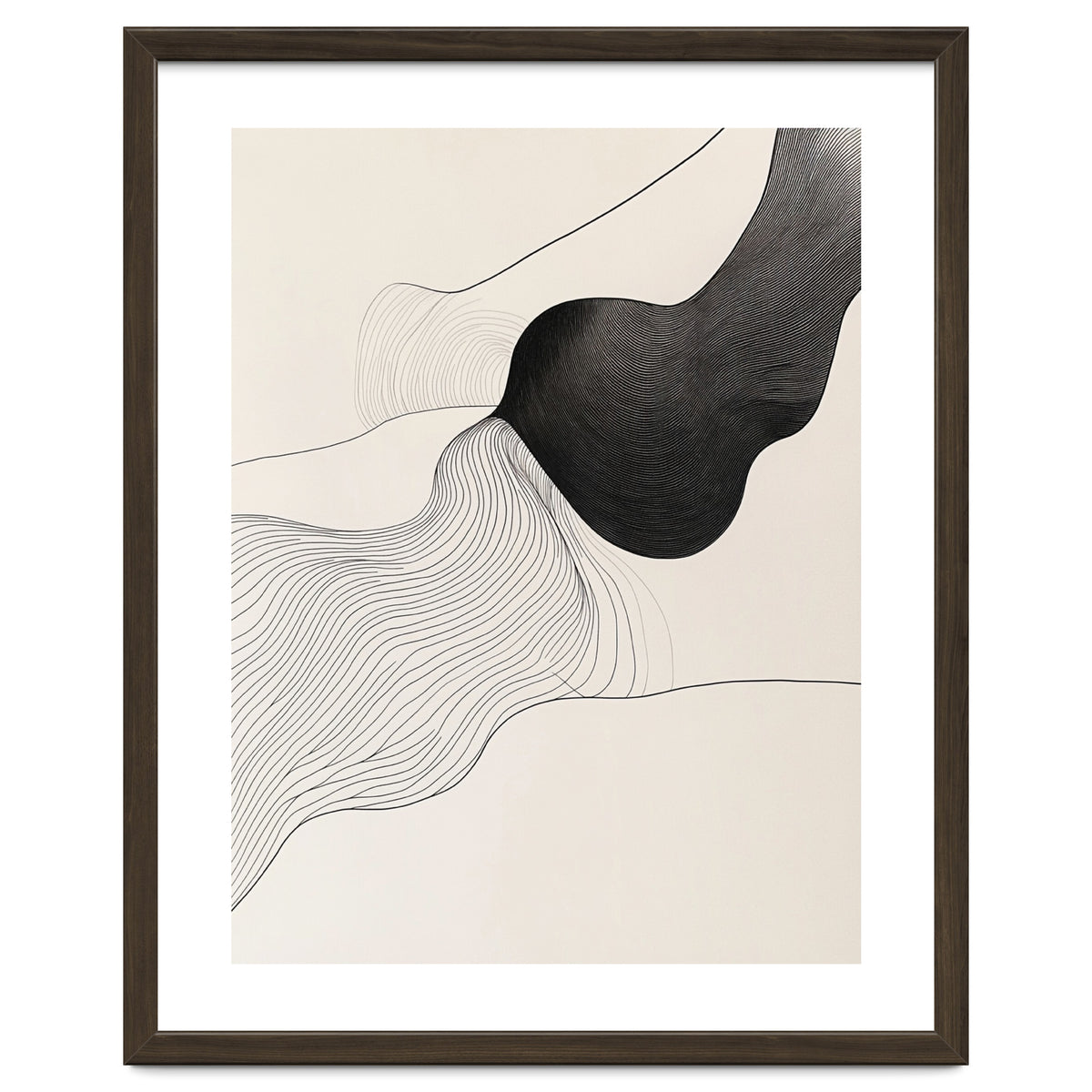 Abstract Black And White Organic Flowing Lines Art