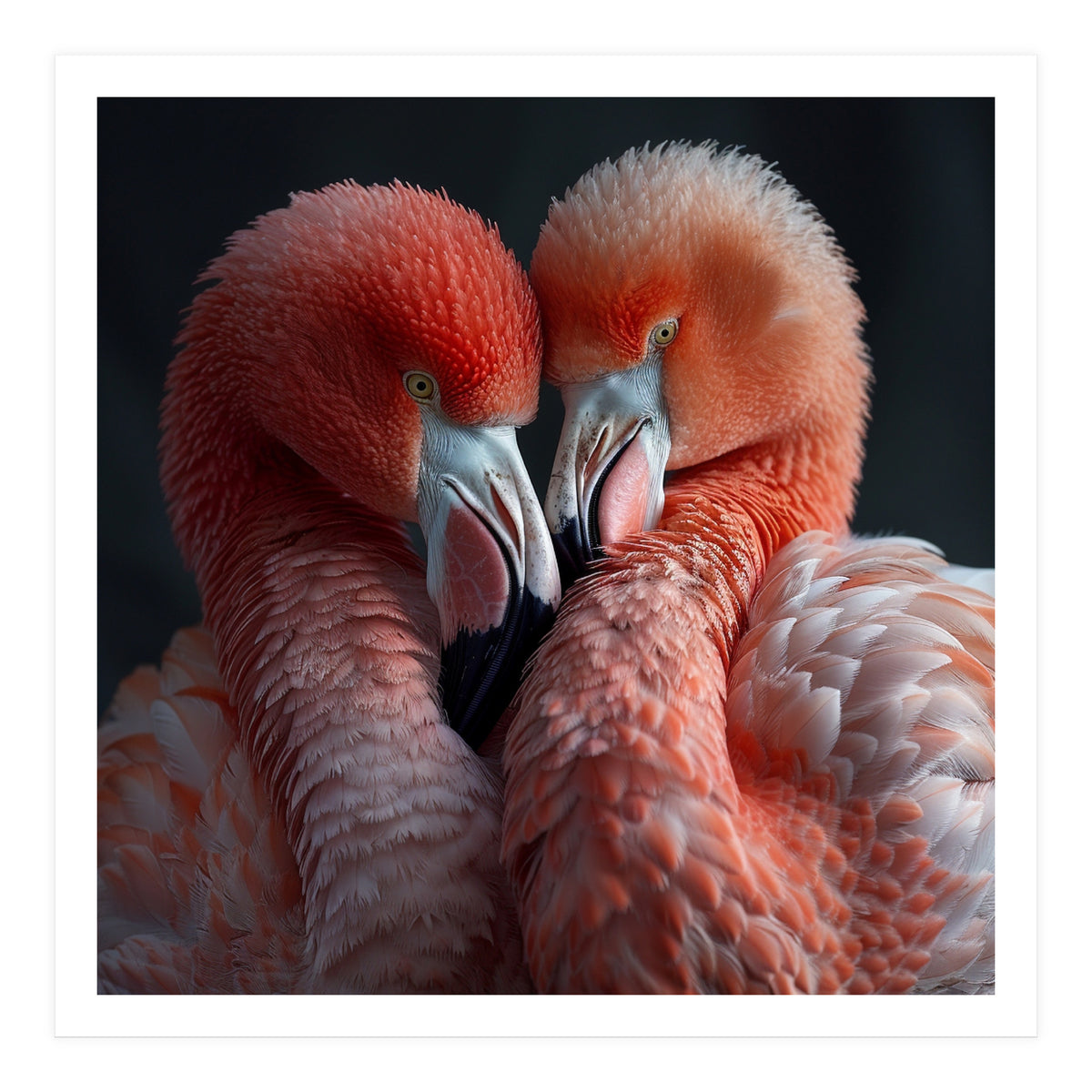 Two Flamingos Together Showing Affection (Print Only)