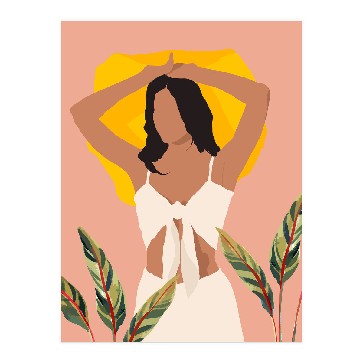 Fold Up The Sun & Take It Wherever You Go, Bohemian Woman Self Love Self Care Pastel , Plant Lady Tropical Boho Contemporary (Print Only)