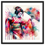 Vibrant Geisha With Rainbow Hand Fan thumbnail