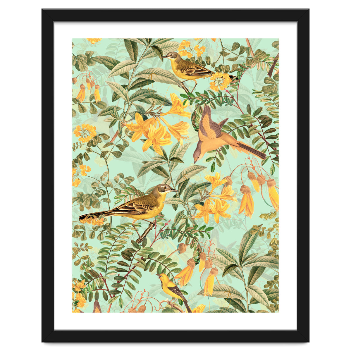 Yellow Birds in Tropical Jungle Paradise