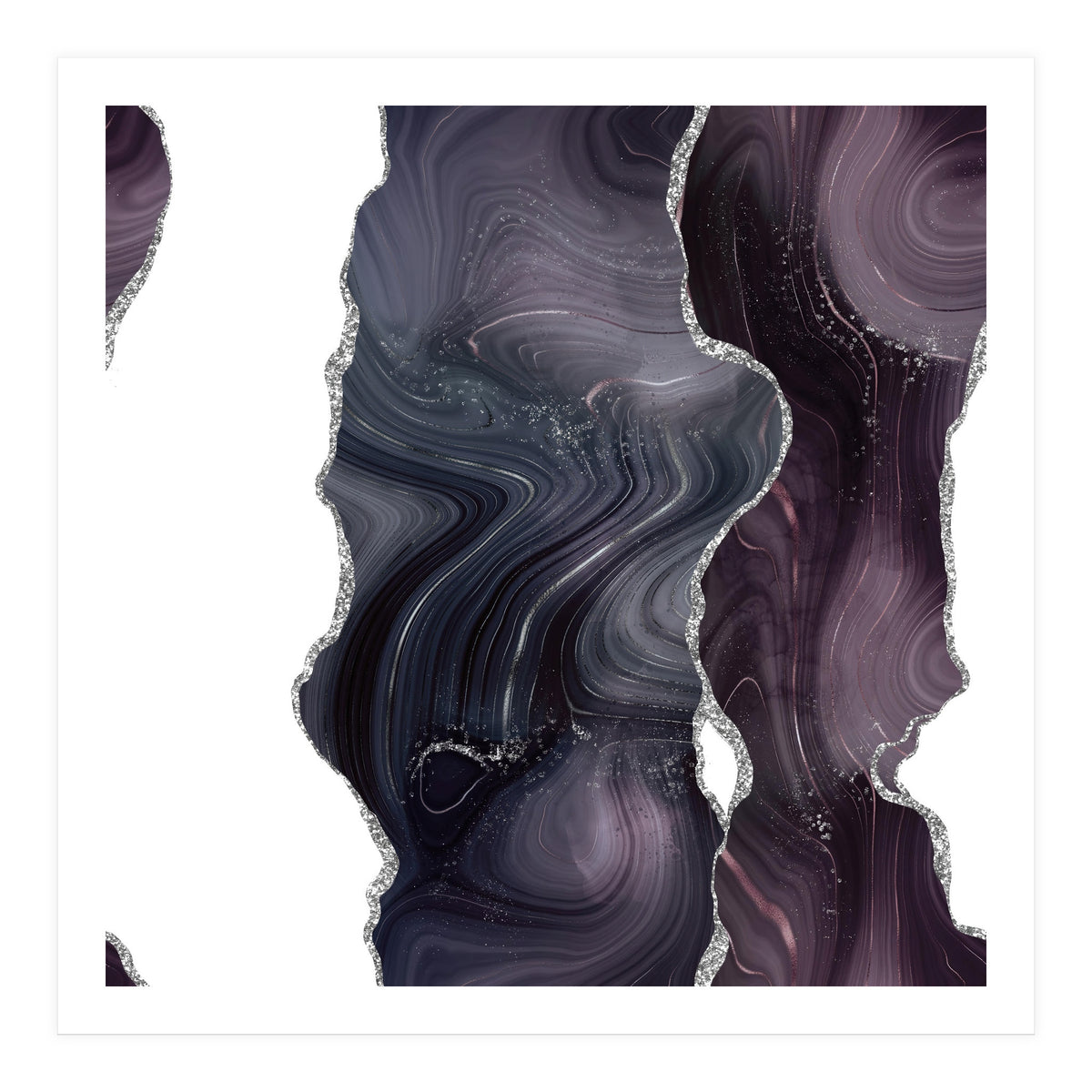 Black & Silver Glitter Agate Texture 06  (Print Only)