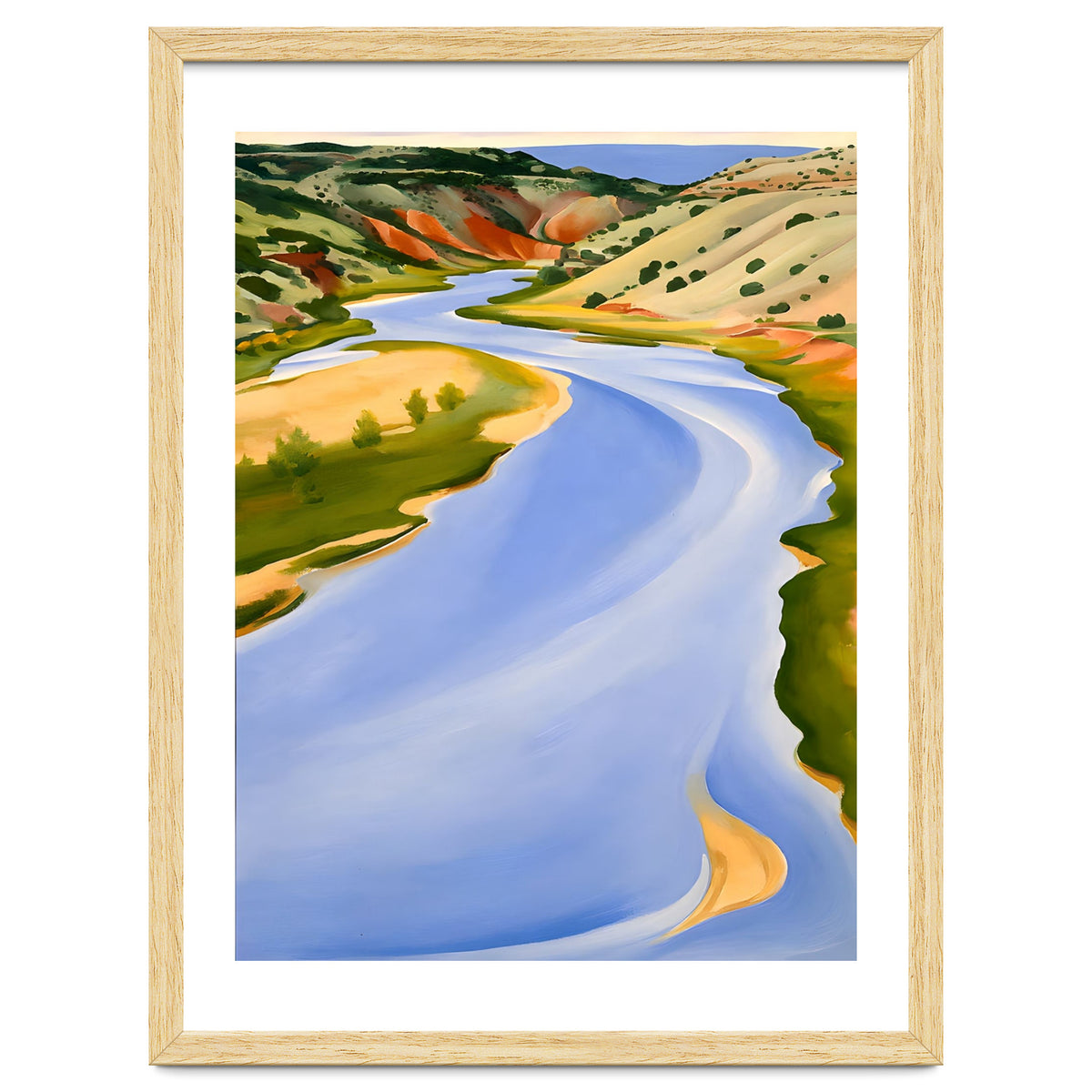 Georgia O’Keeffe – Chama River, Ghost Ranch (1937) | Serene Southwestern Landscape in Bold Modernist Forms