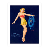 Pinup Girl Is Posing With A Steering Wheel (Print Only) thumbnail