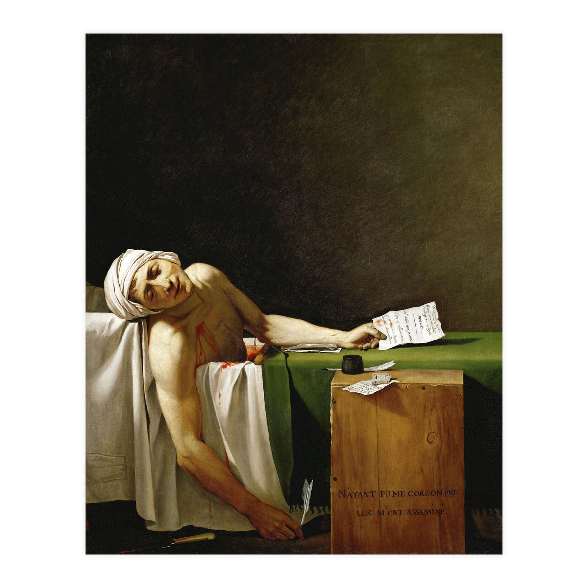 Jean Paul Marat, dead in his bathtub, assassinated by Charlotte Corday in 1793. JACQUES LOUIS DAVID. (Print Only)