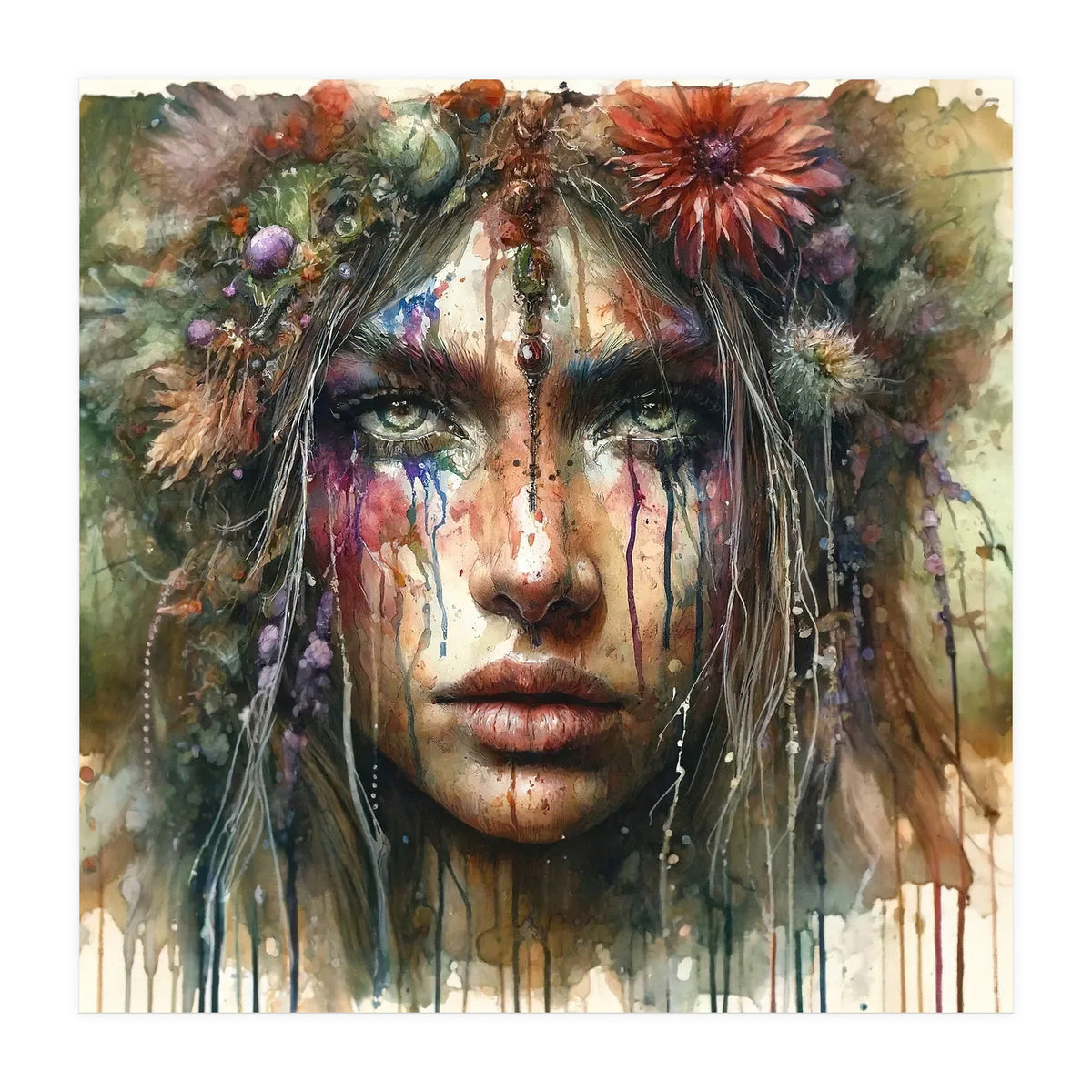 Wild Bloom Druid Woman Portrait (Print Only)