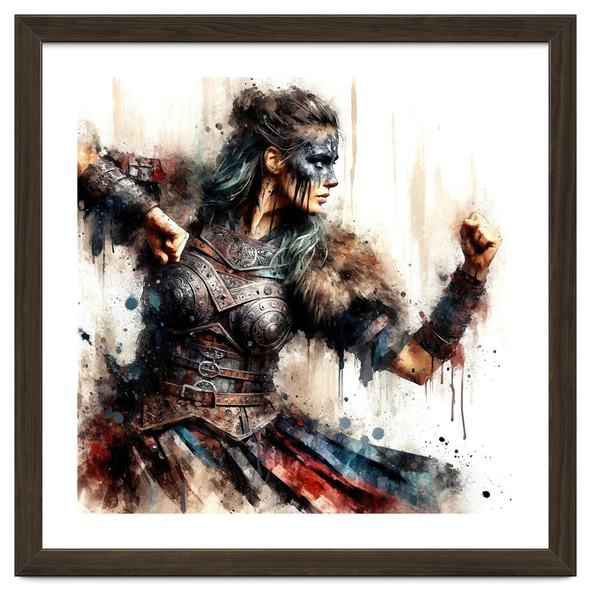 Viking Warrior Woman Watercolor Portrait