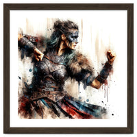 Viking Warrior Woman Watercolor Portrait