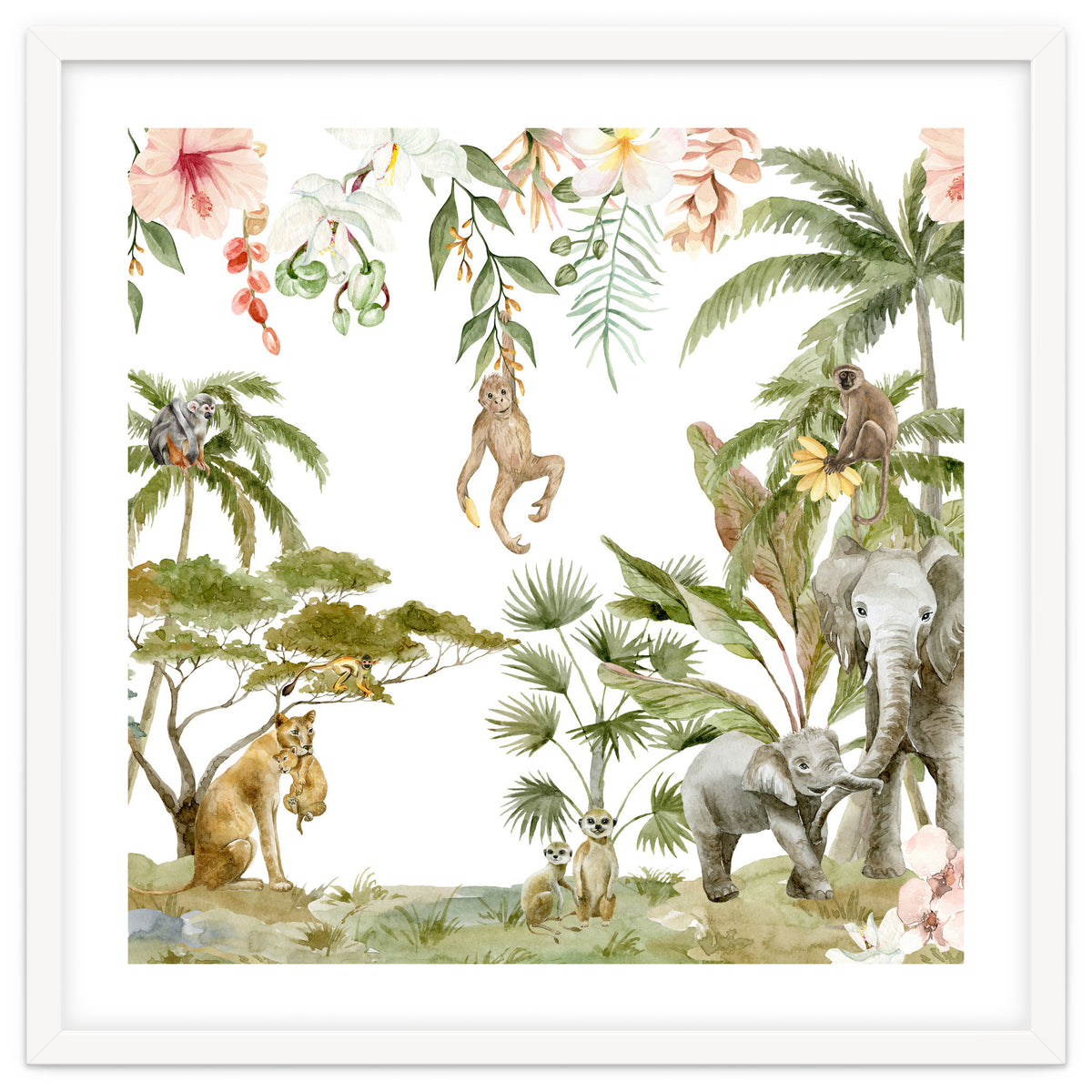 Watercolor Wild Animals Jungle
