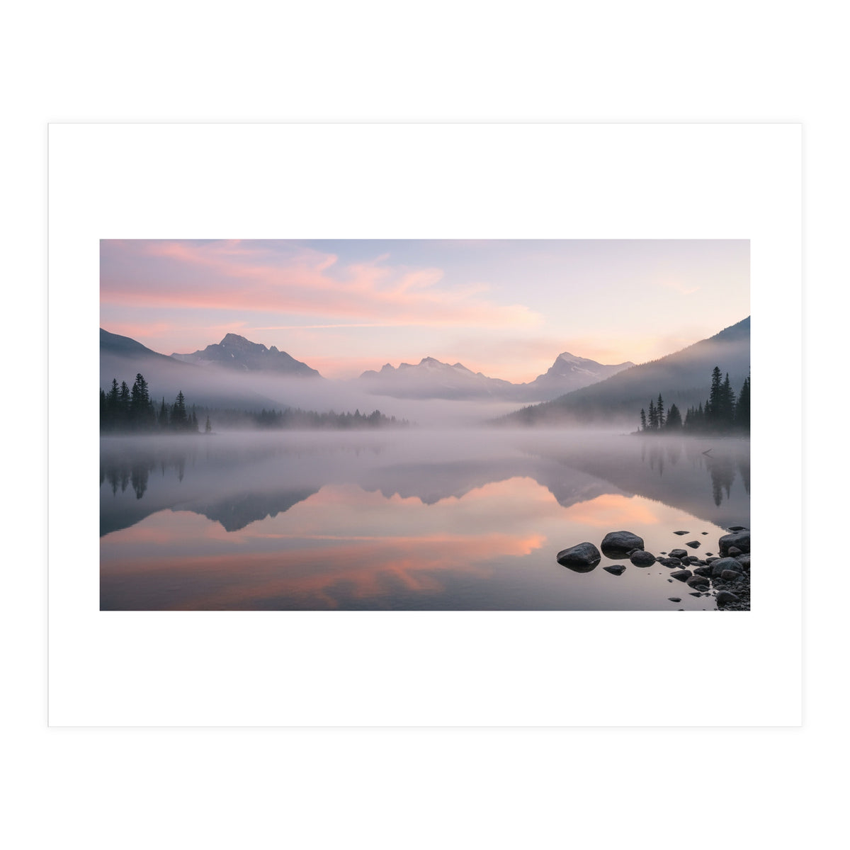 Misty Morning Reflection: Serene Alpine Lake (Print Only)
