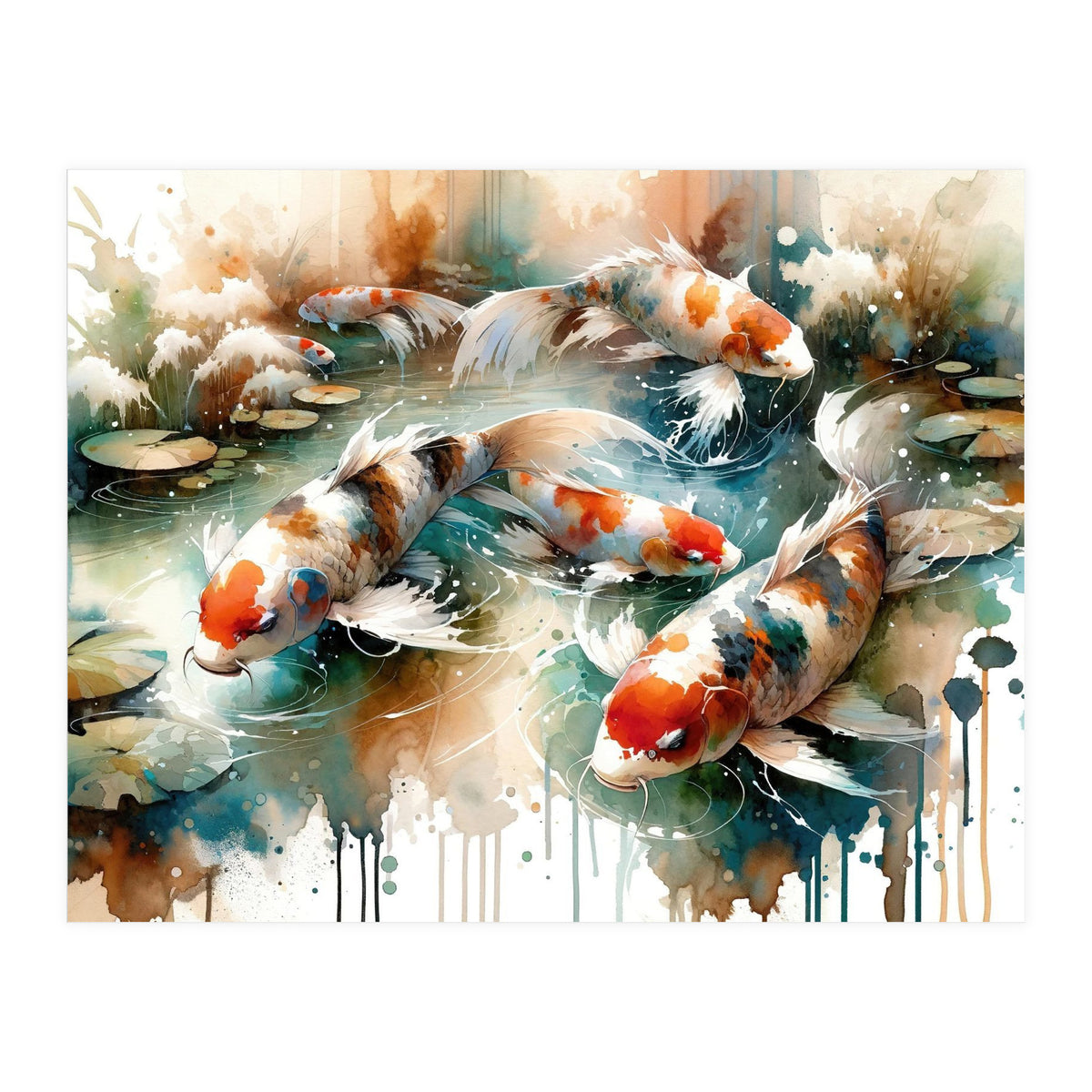 Colorful Koi Fish In Pond (Print Only)