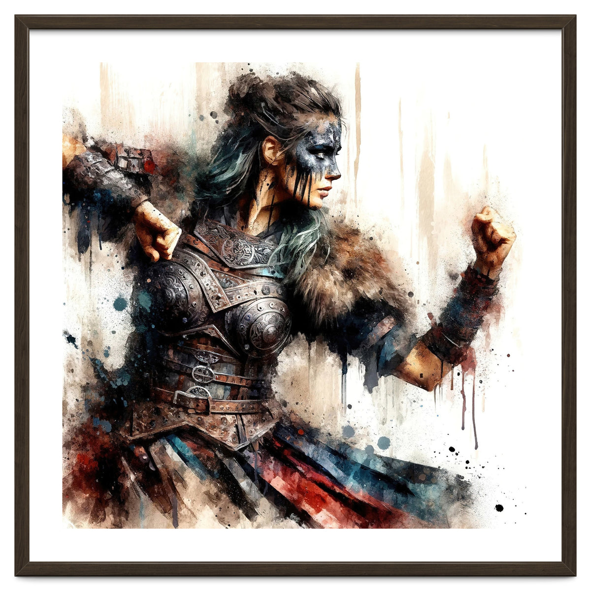 Viking Warrior Woman Watercolor Portrait