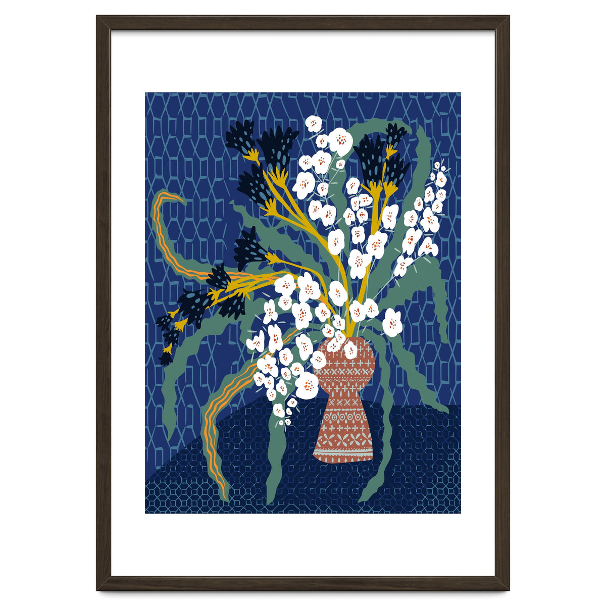 Floral contemporary still life dark blue