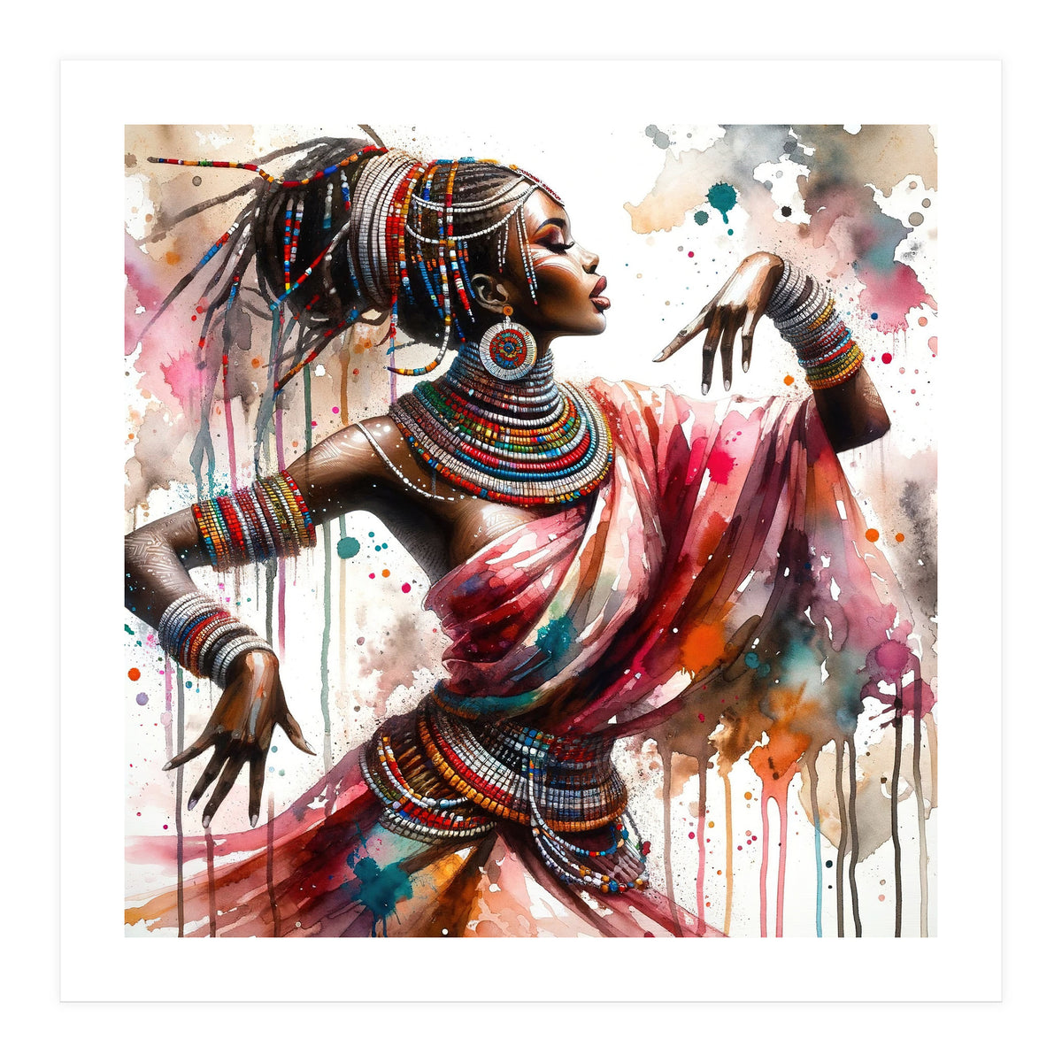 Watercolor African Dancer #1 (Print Only)