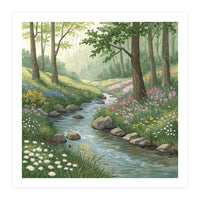 Vibrant Forest Stream Watercolor Painting (Print Only)