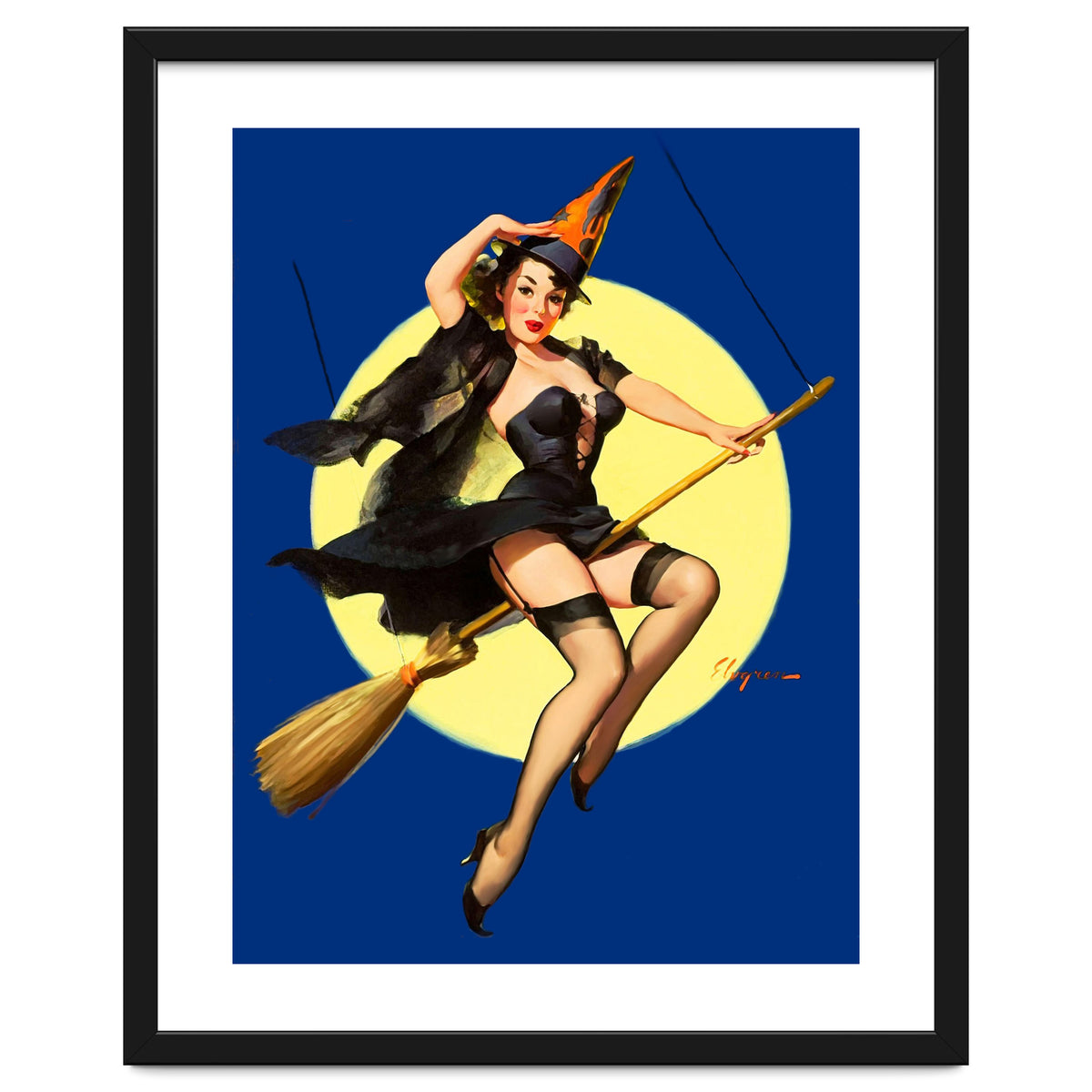 Pinup Sexy Witch Posing On A Broom