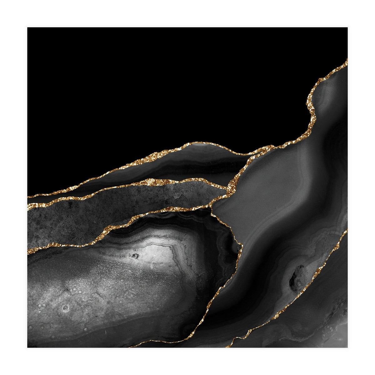 Black & Gold Agate Texture 04  (Print Only)