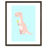 T-Rex Tyrannosaurus Dinosaur Art, Whimsical Dino with Flower, Gentle Nursery Print thumbnail