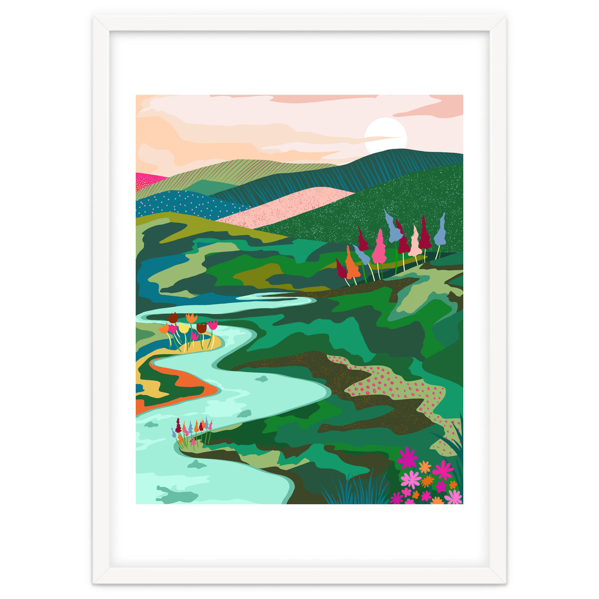 Endless Love, Bohemian Nature Landscape Scenic Meadow, Eclectic Colorful Travel Forest Mountains Sunset