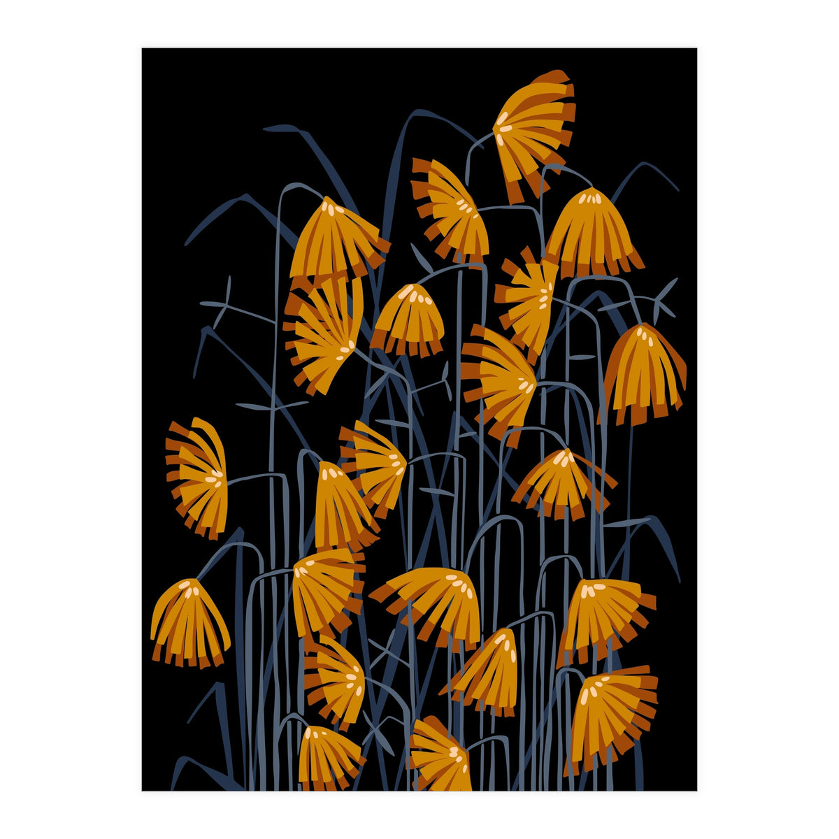 Linocut flower meadow black (Print Only)