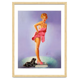 Pinup Girl On A Scale With Her Little Black Dog Behind thumbnail