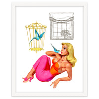 Pinup Girl With Two Birds
