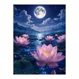 Moonlit Lotus Pond: Serene Nighttime Floral Landscape (Print Only) thumbnail