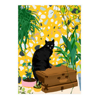 Urban Jungle Cat, Black Cats Pets Terrazzo Decor, Whimsical Bohemian Animals Illustration, Eclectic Quirky Travel (Print Only)