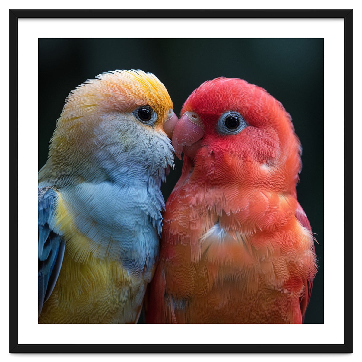 Two Lovebirds Nuzzling Close Up Portrait