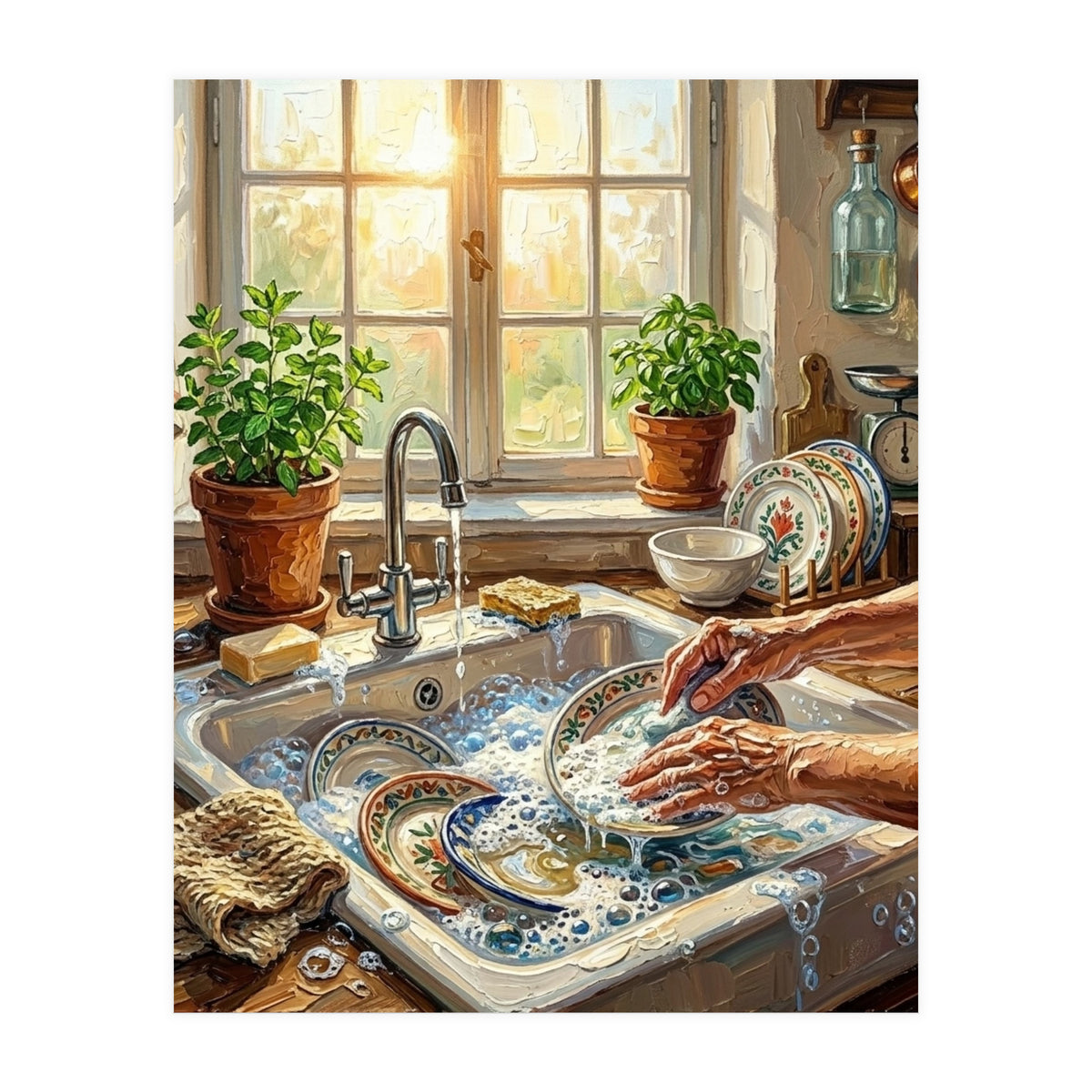 Cozy Kitchen Oil Painting (Print Only)