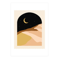 Desert Nights, Modern Bohemian Travel Sand Dunes, Eclectic Moon Stars Vintage Arc, Pastel Building Nature Landscape (Print Only)