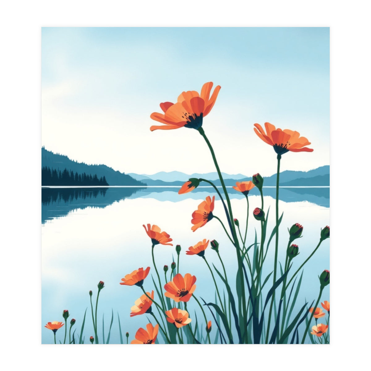 Flower And Lake (Print Only)