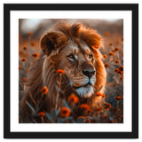 Majestic Lion Resting Among Orange Flowers thumbnail