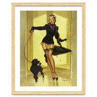 Pinup Girl In Black Dress On A Hall Experiencing Sudden Wind