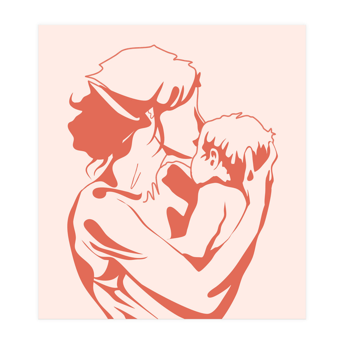 Motherhood, Human Emotion Line Art, Mother Parents Child Baby, Love Care Expression Bohemian Concept (Print Only)