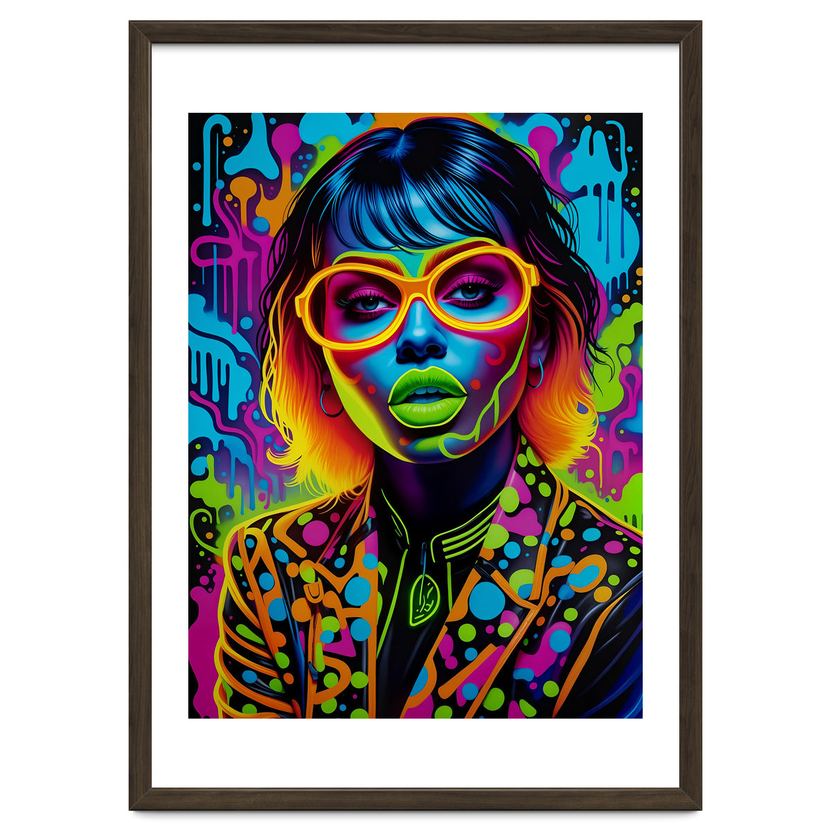 Girl In Glasses Neon Graffiti Art