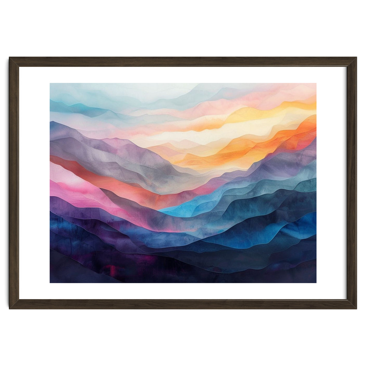 Vibrant Abstract Watercolor Mountain Landscape